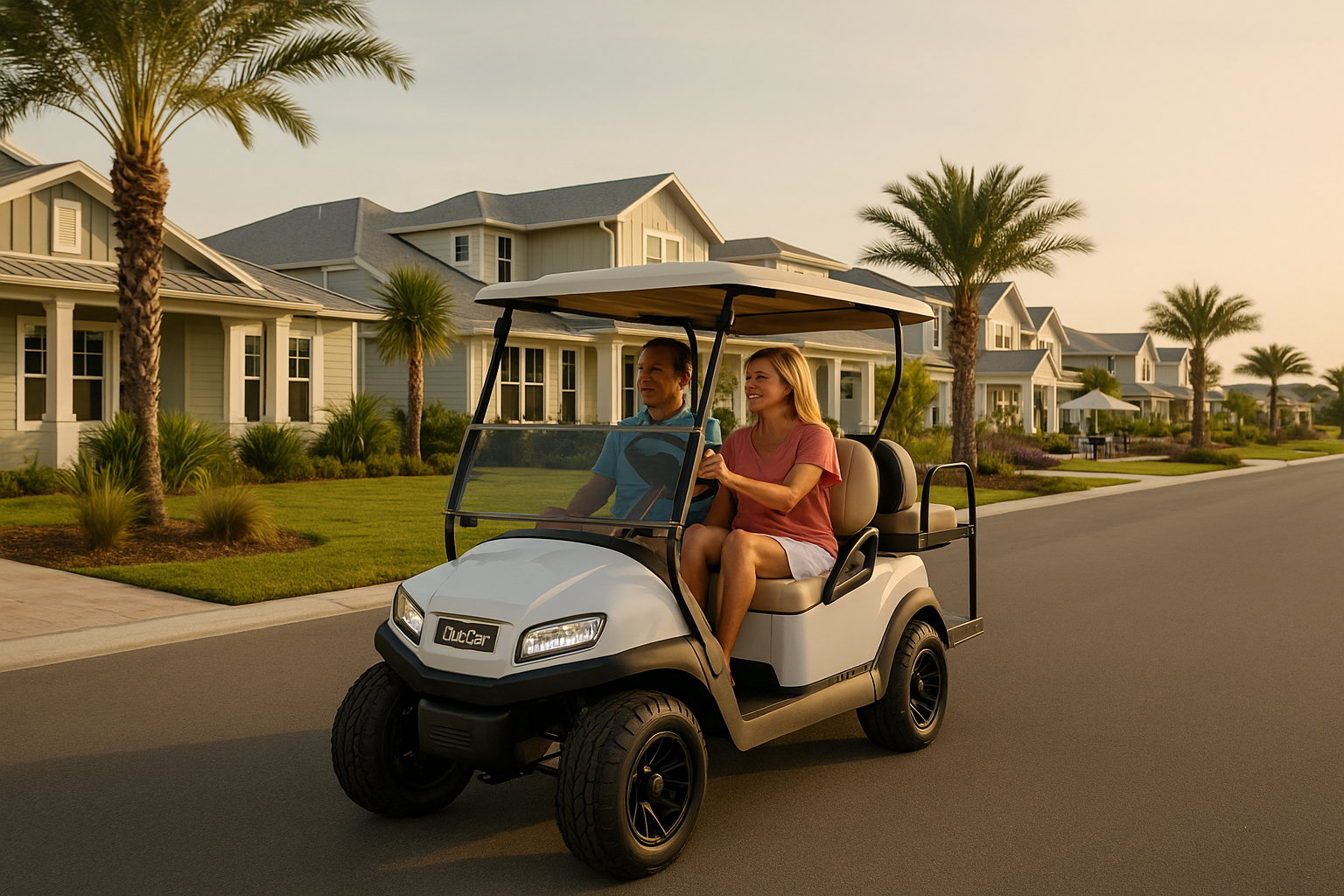 Golf Cart Ownership In Wellen Park, man and woman driving golf cart
