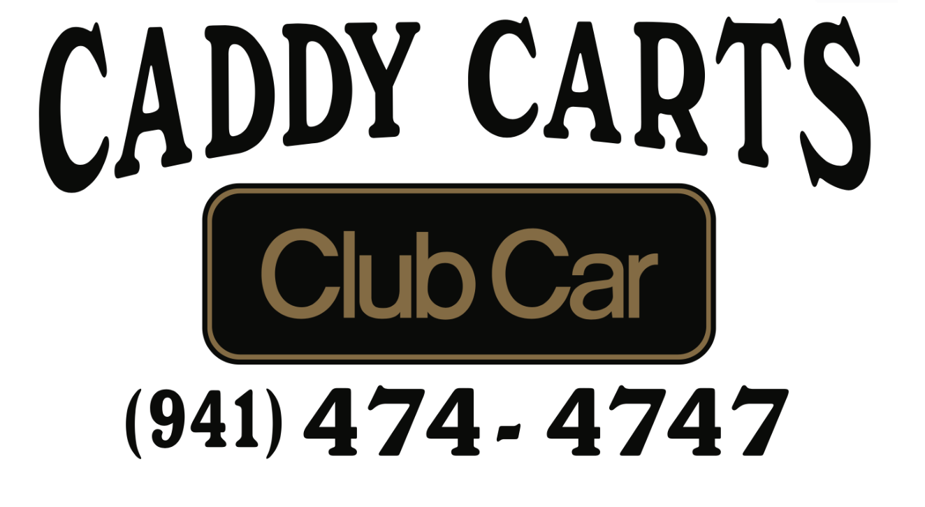 Caddy Carts logo featuring the club car logo and phone number
